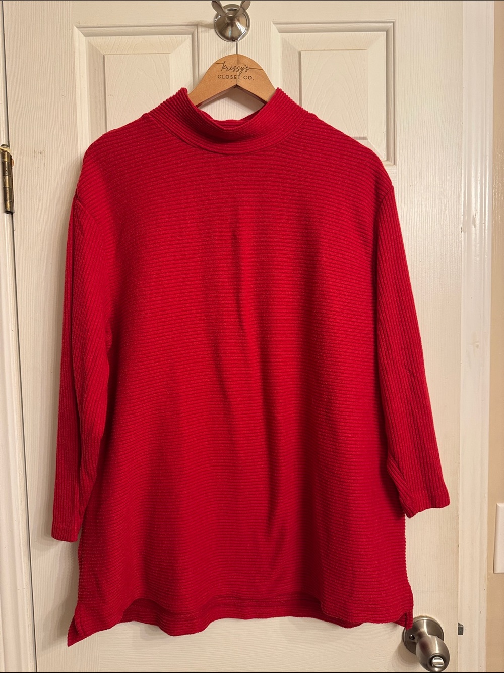 Lane Bryant Red Ribbed Cowl-Neck Tunic Sweater